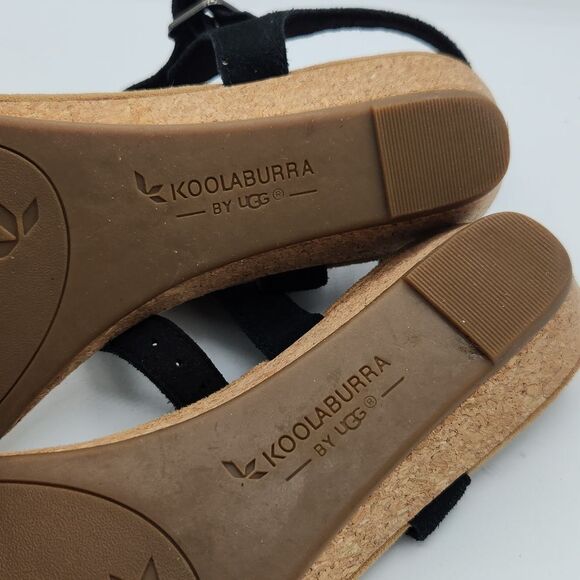 Koolaburra by UGG Women's Leira Black and Tan Heeled Sandals with Gold Accents - Picture 6 of 9